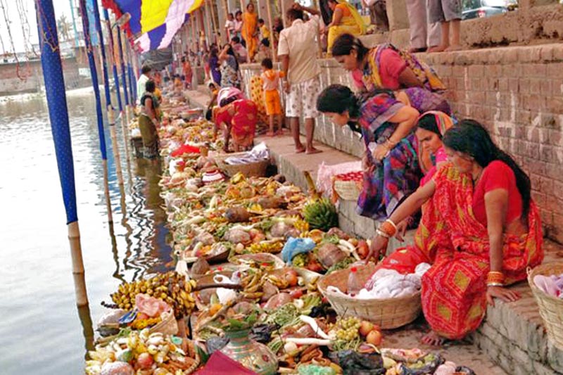 Women prepare to celebrate the Chaite Chhath festival in Janakpur on Friday, April 2, 2017. Photo: RSS