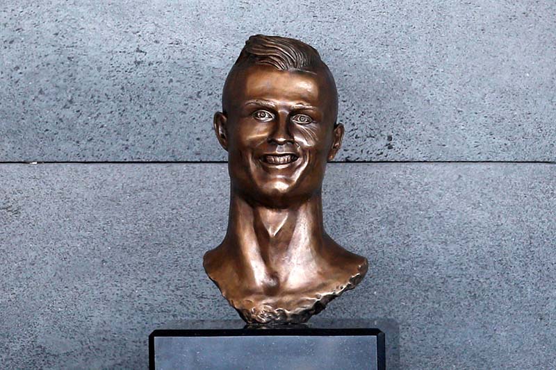 A bust of Cristiano Ronaldo is seen before the ceremony to rename Funchal Airport as Cristiano Ronaldo Airport in Funchal, Portugal, on March 29, 2017. Photo: Rafael Marchante via Reuters