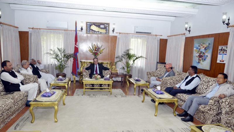 Federal Alliance leaders held a meeting with Prime Minister Pushpa Kamal Dahal and Deputy Prime Minister Kamal Thapa at PM's residence in Baluwatar on Thursday, April  27, 2017. Photo: PM's Secretariat