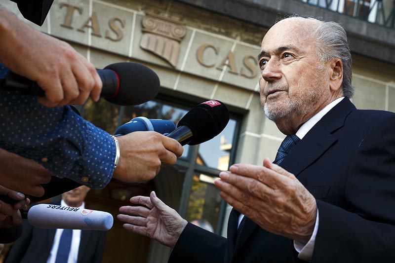 FILE -  Former FIFA President Sepp Blatter arrives at the International Court of Arbitration for Sport, CAS, for his appeal on a six-year ban on football related activities in Lausanne, Switzerland, on Thursday August 25, 2016. Photo: Valentin Flauraud/Keystone via AP