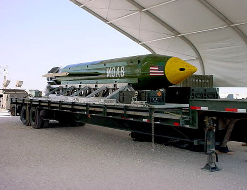 The GBU-43/B Massive Ordnance Air Blast (MOAB) bomb is pictured in this undated handout photo provided by Elgin Air Force Base via Reuters