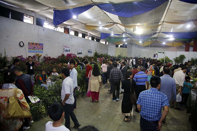 Visitors throng the International Flora Expo 2017 held by the Floriculture Association of Nepal (FAN) at Bhrikutimandap Exhibition Hall, in Kathmandu, on Saturday, April 1, 2017. Photo: