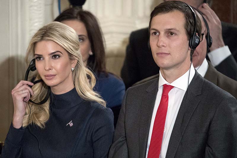 Ivanka Trump, the daughter of US President Donald Trump, and her husband Jared Kushner, senior adviser to the US President, attend a news conference with the president and German Chancellor Angela Merkel in the East Room of the White House in Washington, on March 17, 2017. Photo: AP
