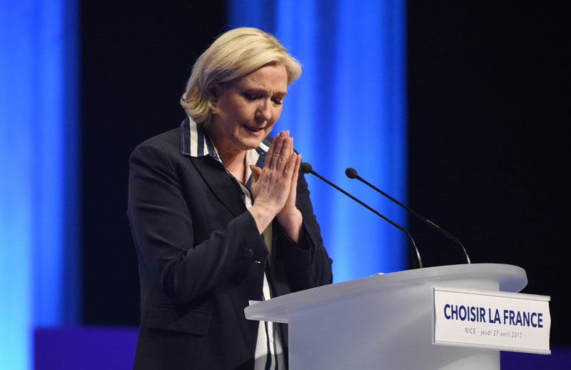 Marine Le Pen, French National Front (FN) political party candidate for French 2017 presidential election attends a campaign rally in Nice, France, on April 27, 2017. Photo: Reuters