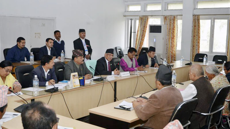 Prime Minister Pushpa Kamal Dahal speaking at a meeting of the Good Governance and Monitoring Committee of the Parliament at Singhadarbar in Kathmandu on Tuesday, April 11, 2017. Photo: PM's Secretariat