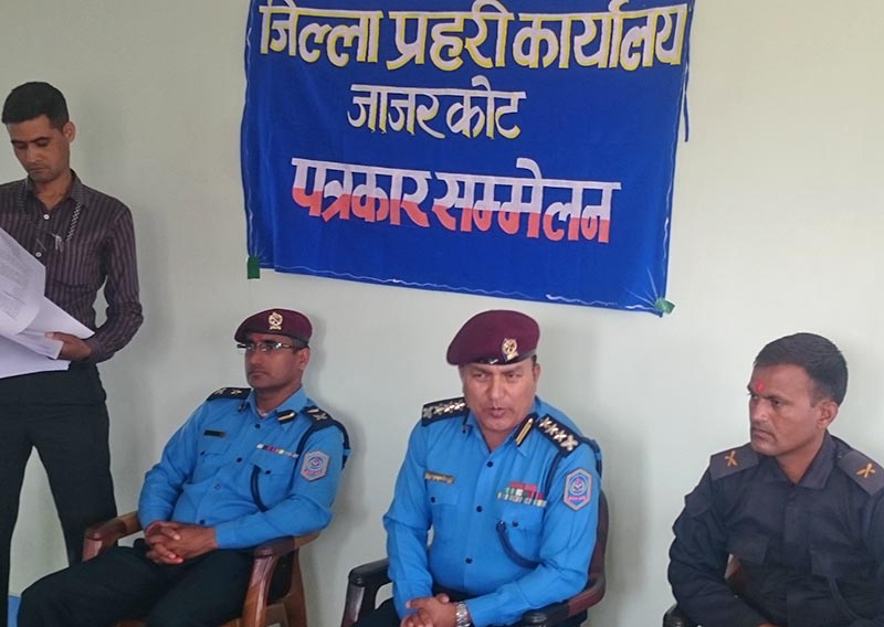 SSP Mahesh Bikram Shah briefs the media about the findings on Rabindra Shamsher Shah's murder invesgitation at the Jajarkot District Police Office. Photo: Dinesh Kumar Shrestha