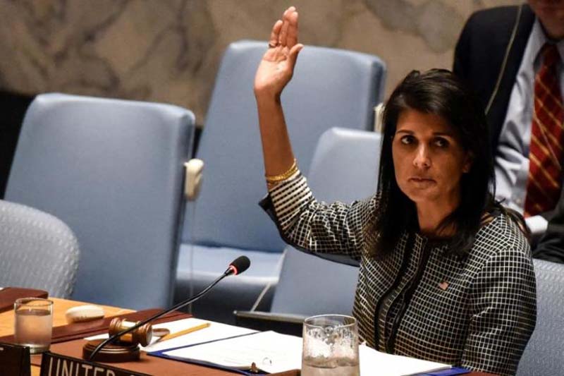 US Ambassador to the UN Nikki Haley votes for a draft resolution condemning the reported use of chemical weapons in Syria at the Security Council meeting on the situation in Syria at the United Nations Headquarters in New York, US, on April 12, 2017. Photo: Reuters