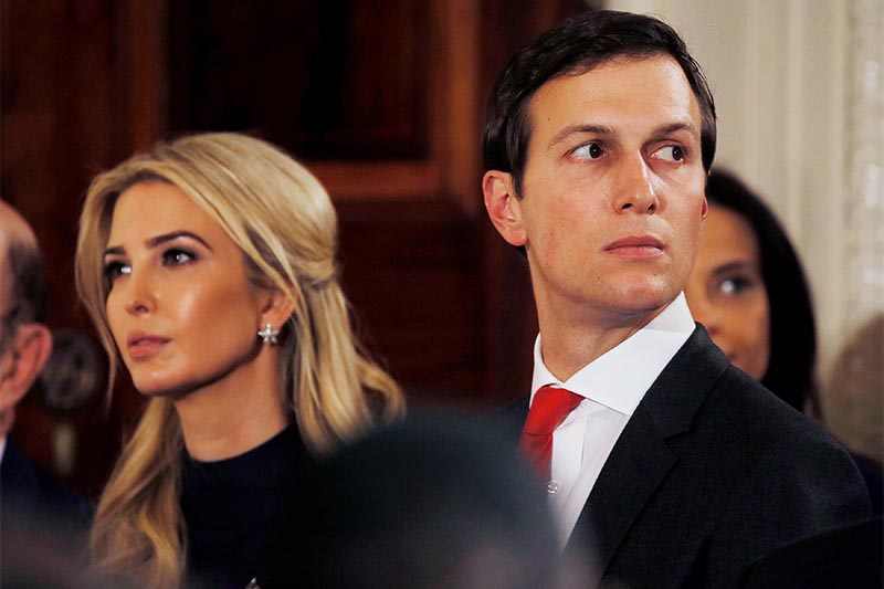 Ivanka Trump and her husband Jared Kushner watch as German Chancellor Angela Merkel and US President Donald Trump hold a joint news conference in the East Room of the White House in Washington, US, on March 17, 2017. Photo: Reuters/File