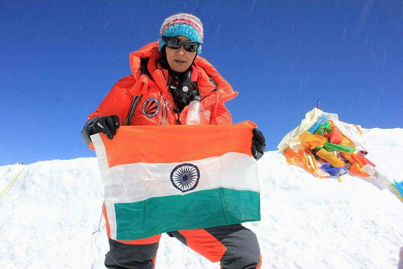Anshu Jamsenpa poses for the camera after scaling the world's highest peak, Mt Everest, on Tuesday, May 16, 2017. Photo: Facebook