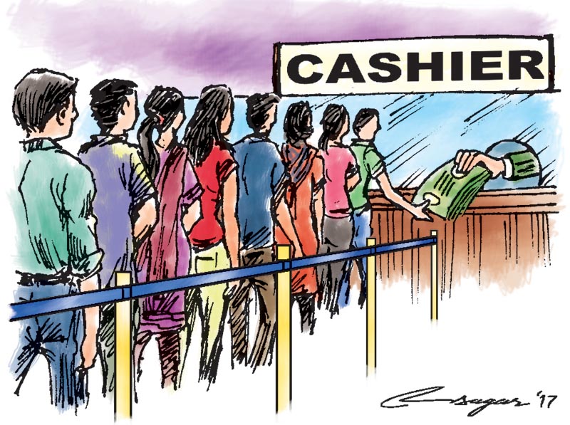 Bank cashier. Illustration: Ratna Sagar Shrestha/THT