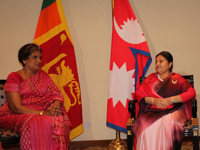 Former President of Sri Lanka Chandrika Bandaranaike Kumaratunga and President Bidya Devi Bhandari at the Hotel Hilton in Colombo on Tuesday, May 16, 2017. Photo: RSS