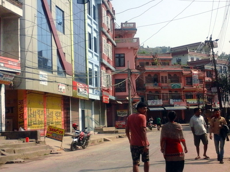General strike called by Nepali Congress halts transportation along the Dhading Besi road in Dhading district on Sunday, May 21, 2017. Photo: Keshav Adhikari