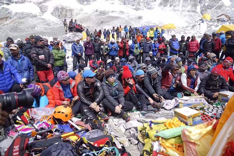 The world climbers performing puja at Everest base camp. Photo : Mingma Sherpa