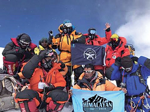 Gurkha Everest Expedition members on Mt Everest summit on May 15. Photo: Courtesy: Krishna Thapa Magar