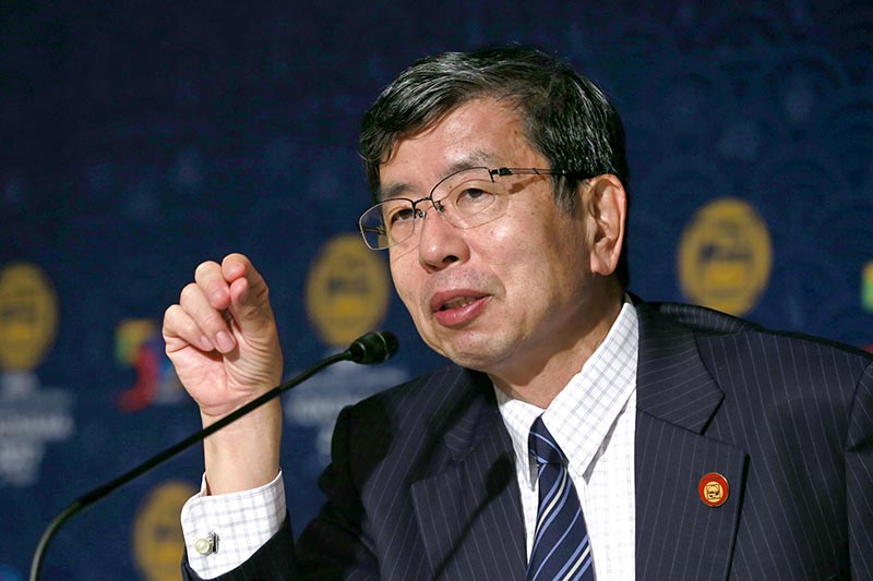 Asian Development Bank (ADB) President Takehiko Nakao speaks during the closing press conference of an ADB annual meeting in Yokohama, near Tokyo, Sunday, May 7, 2017. Nakao said Sunday he is hoping the US will step up and support the regional lender despite President Donald Trump's avowed preference for bilateral cooperation. Photo: AP