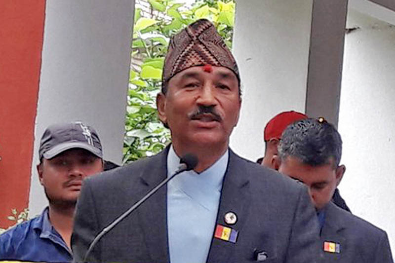 Rastriya Prajatantra Party Chairman Kamal Thapa addresses a programme organised on the occasion of party's 28th anniversary in Kathmandu, on Monday, May 29, 2017. Photo: RSS