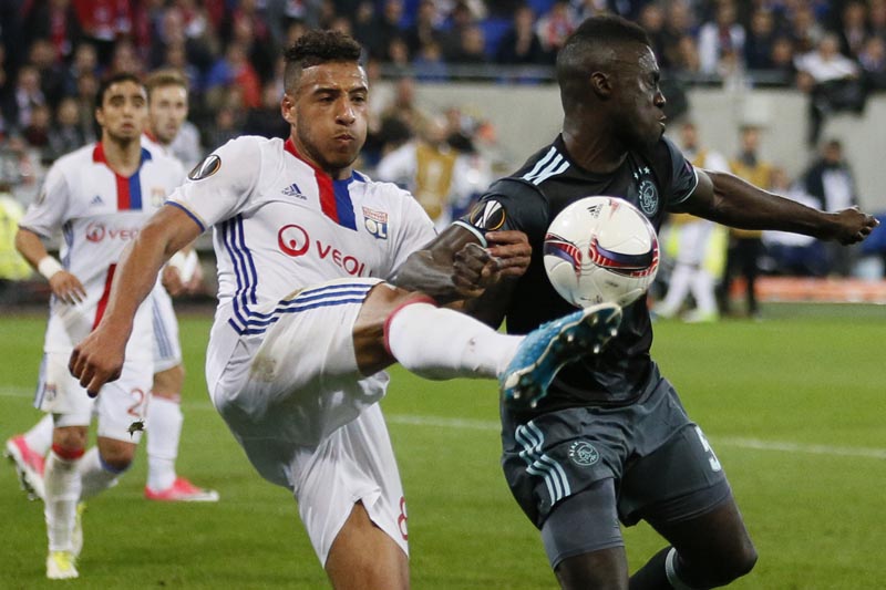 Lyon's Corentin Tolisso in action with Ajax's Davinson Sanchez. Photo: Reuters
