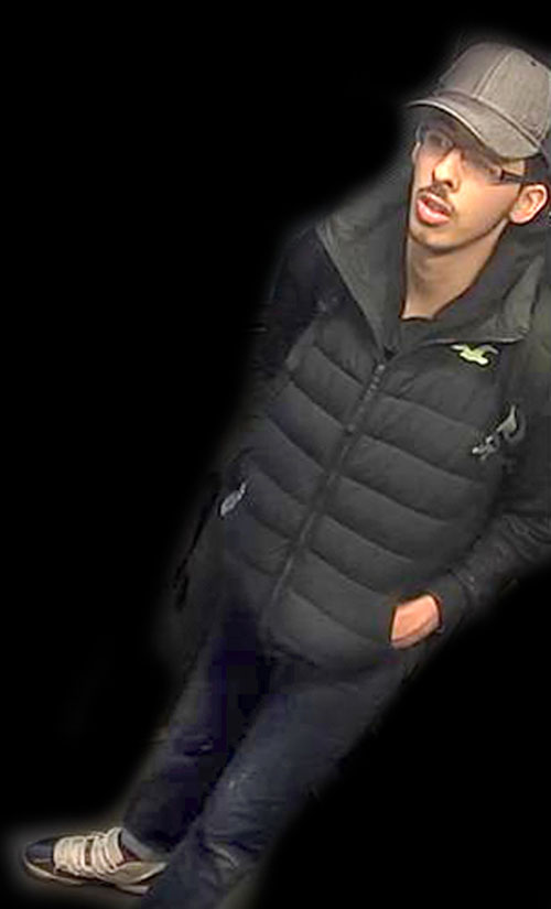 This is a handout photo taken from CCTV and issued on Saturday, May 27, 2017 by Greater Manchester Police who have altered the surrounding area of Salman Abedi,  in an unknown location on the night of the attack on Manchester Arena. Photo: Greater Manchester Police via AP