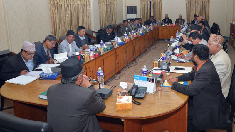 Prime Minister Pushpa Kamal Dahal among other ministers attending a cabinet meeting at the Office of Prime Minister and Council of Ministers in Singhadarbar, Kathmandu, on Wednesday, May 31, 2017. Photo: PM's Secretariat