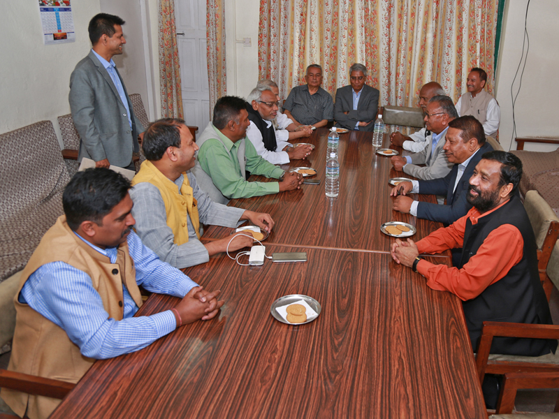 NC President Sher Bahadur Deuba holds a meeting with Rastriya Janata Party Nepal leaders at the NC's Parliamentary Party Office in Singhadurbar, Kathmandu, on Wednesday, May 17, 2017. Photo: RSS