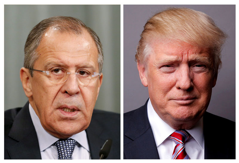 File - A combination of file photos showing Russian Foreign Minister Sergei Lavrov attending a news conference in Moscow, Russia, on November 18, 2015, and US President Donald Trump posing for a photo in New York City, US, on May 17, 2016. Photo: Reuters