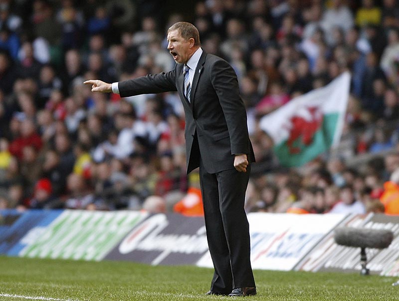 FILE - Finland manager Stuart Baxter gestures during the World Cup group 4 qualifying soccer match against Wales at The Millennium stadium in Cardiff, Wales, on Saturday, March 28, 2009. Photo: AP