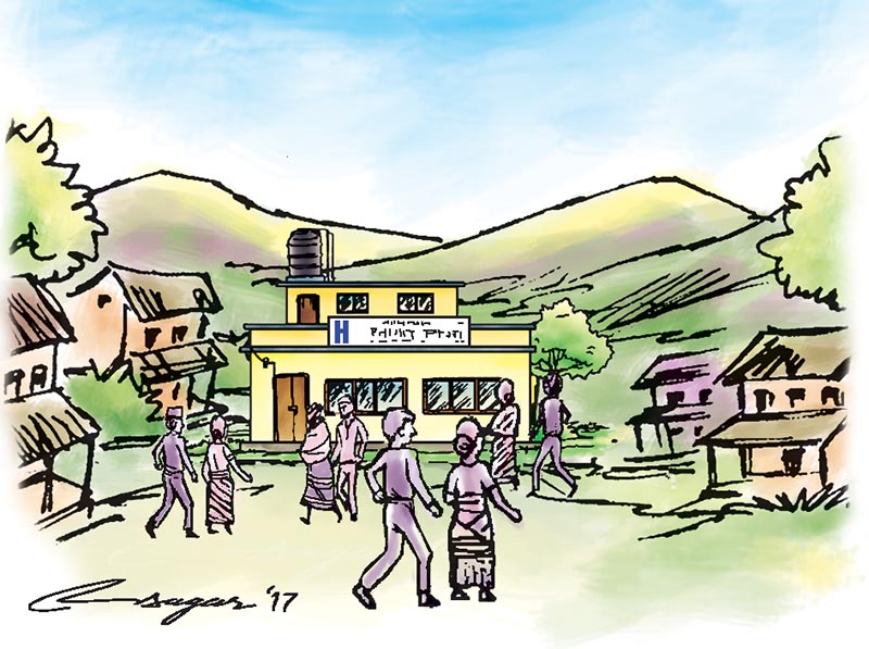 Village health post. Illustration: Ratna Sagar Shrestha/THT