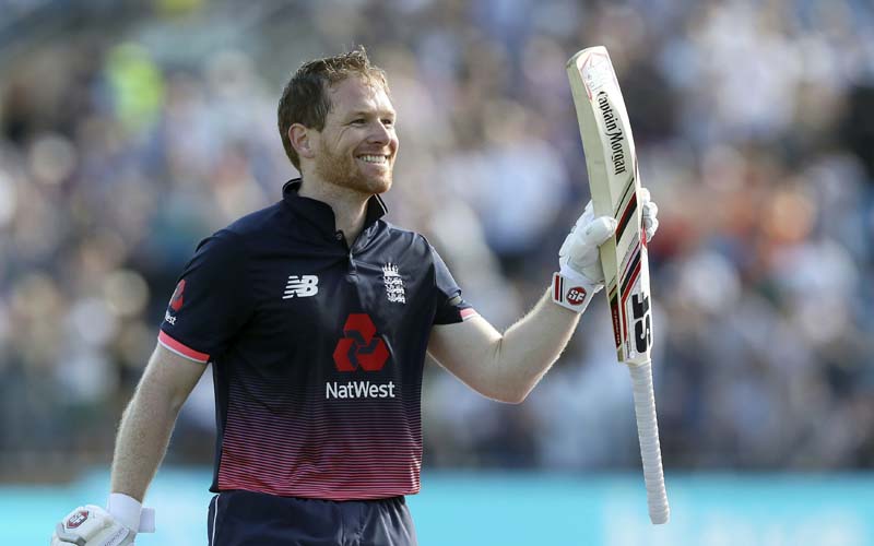 England's Eoin Morgan leaves the pitch after making 107 runs during the one day international against South Africa at Headingley, Leeds, England, on Wednesday May 24, 2017. Photo: Martin Rickett/PA via AP