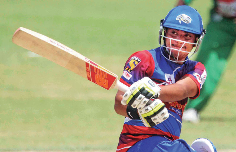 Nepal Storm's Bhupendra Thapa plays a shot against Bangladesh Tigers during their Asian Club Premier League match at the TU Stadium in Kathmandu on Wednesday, June 21, 2017. Photo: Udipt Singh Chhetry/ THT