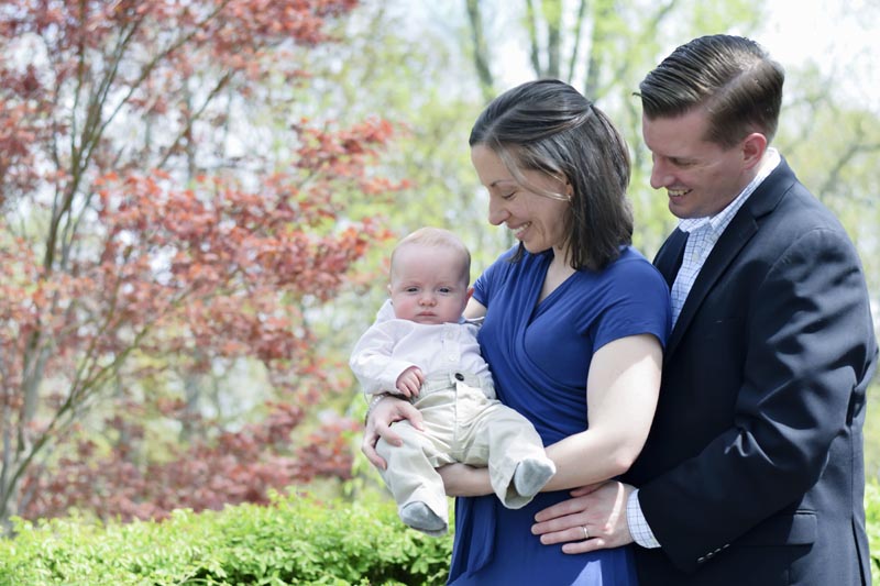 Owen Murray with his parents, Sarah and Tom, for his baptism at the Egan Chapel of St. Ignatius Loyola on the Fairfield University campus in Fairfield, Connecticut, on April 29, 2017. Photo: Dana J. Palmer via AP