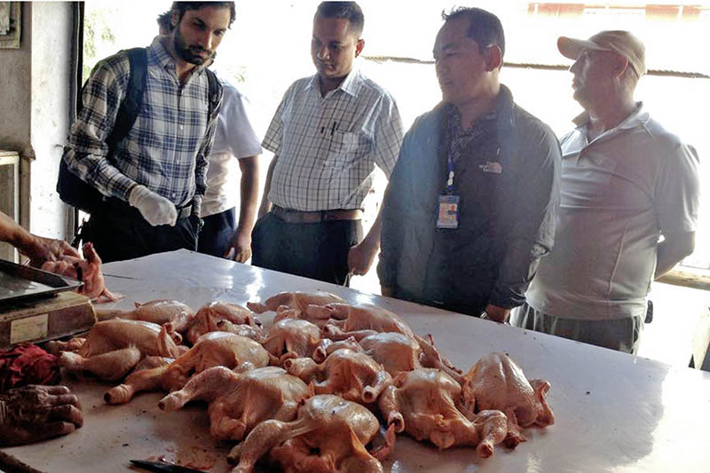 A team from the Department of Supply Management and Consumer Protection inspects a meat shop in Kathmandu, on Monday, June 19, 2017. Photo: RSS