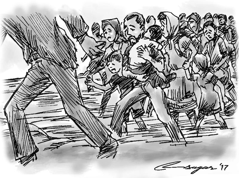 Refugees. Illustration: Ratna Sagar Shrestha/THT