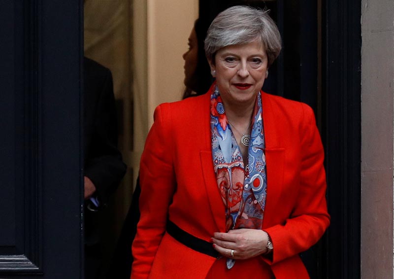 Britain's Prime Minister Theresa May leaves the Conservative Party's Headquarters after Britain's election in London, Britain, on June 9, 2017. Photo: Reuters