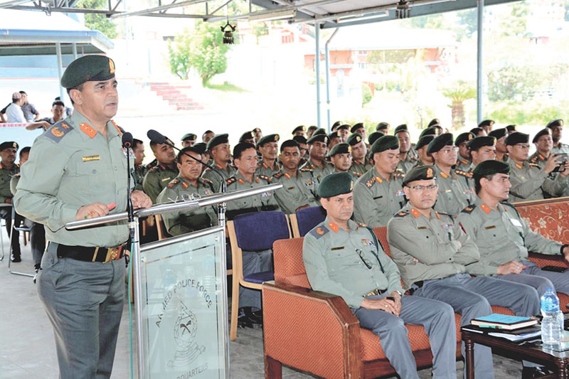 Additional Inspector General of Armed Police Force Shailendra Khanal addressing a function, in Kathmandu, on Sunday, July 2, 2017.