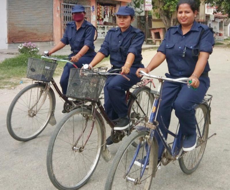 This file photo shows temporary police personnel patrolling in Bara district. Photo: THT
