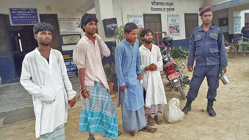 Alleged fradusters being made publice at the Parsa District Police Office, in Birgunj, on Thursday, July 20, 2017. Photo: Ram Sarraf