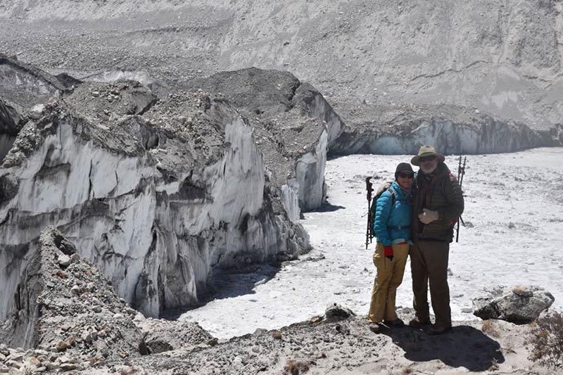 Daene McKinney along with Carie Good in Imja Lake and glacier in Khumbu region recently. Photo: Facebook Daene McKinney