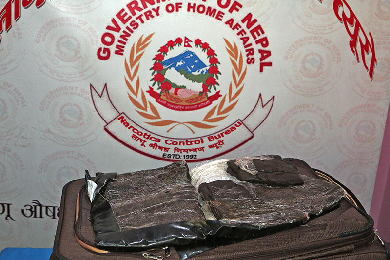 Narcotics Control Bureau of Nepal Police displays seized hashish. Courtesy: NCB