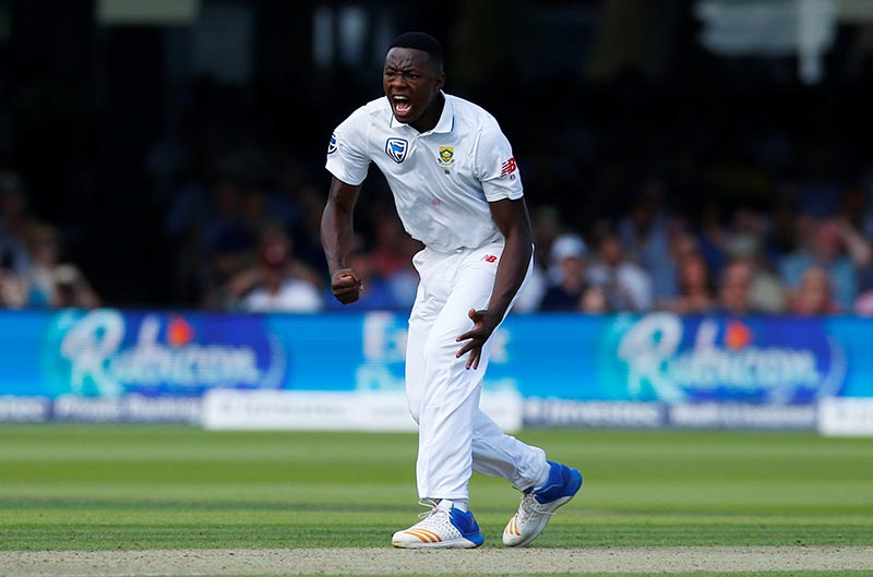 South Africa's Kagiso Rabada celebrates the wicket of England's Ben Stokes. Photo: Reuters