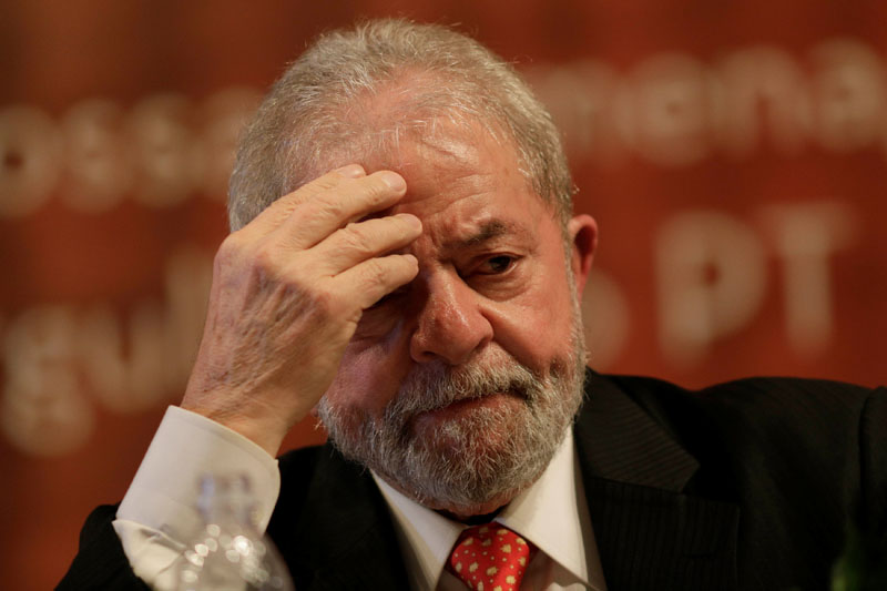 Former Brazilian President Luiz Inacio Lula da Silva gestures during the inauguration of the new National Directory of the Workers' Party, in Brasilia, Brazil on July 5, 2017. Photo: Reuters
