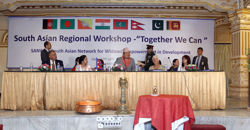Vice President Nanda Bahadur Pun (centre) present at the South Asian Regional Workshop 'Together We Can' in Kathmandu on Monday, July 17, 2017. Photo: RSS