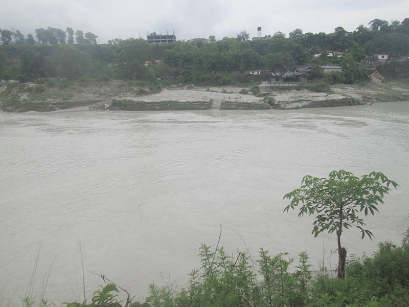 A view of flooded seti River at Ram Ghat in Pokhara Lekhnath Metropolitan City-33 of Kaski district, on Tuesday July 18, 2017. Photo: Rishi Ram Baral/THT