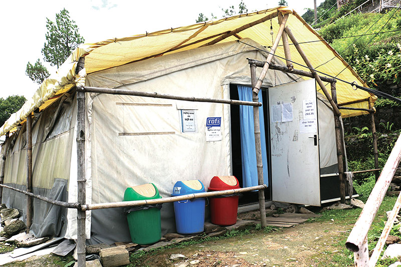 A make-shift tent housing the district hospital two years after the 2015 earthquake, in Rusuwa, on Saturday, July 01, 2017. Photo: RSS