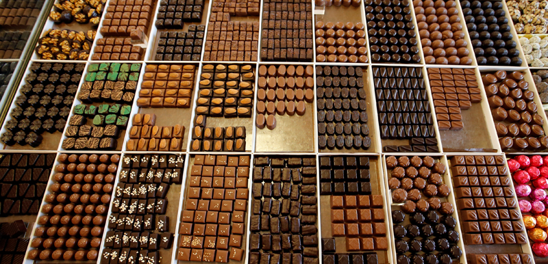 Hand-made chocolates are displayed at the Puyricard chocolate factory in Puyricard, France, July 18, 2017. Photo: Reuters