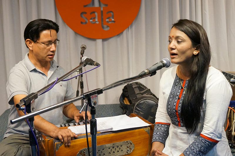 File: Composer Aaavas and singer Meena Niraula rearshal for the upcoming Paleti concert in Kathmandu.  Courtesy: Nepalaya