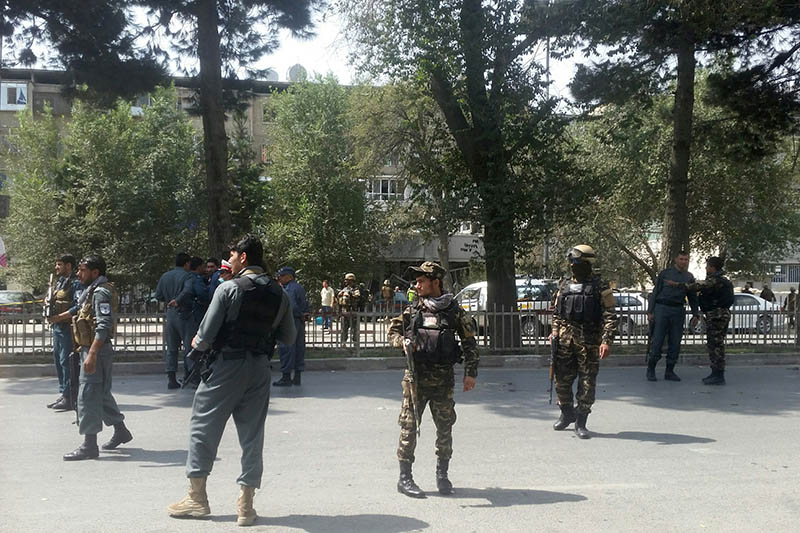 Afghan security forces keep watch at the site of attack in Kabul, Afghanistan, on August 29, 2017. Photo: Reuters