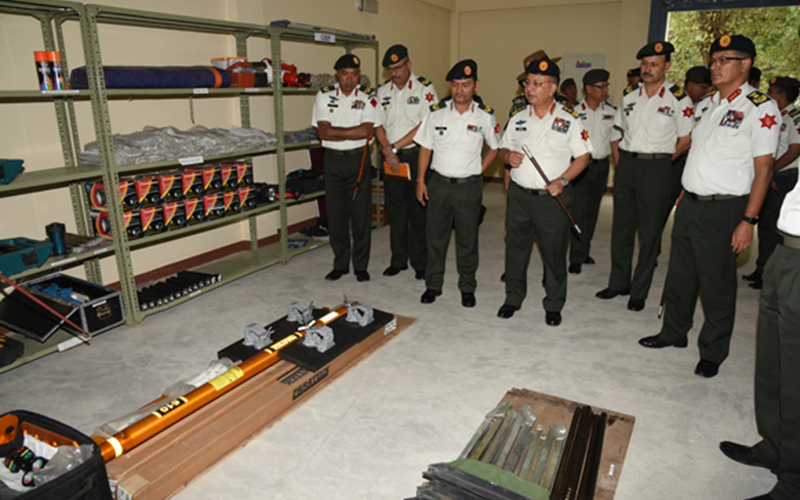 Chief of Army Staff Rajendra Chhetri inspects the Regional Crisis Management Centre (RCMC) during his visit at Mahabir Ranger regiment, in Chhauni, Kathmandu, on Monday, August 21, 2017. Photo courtesy: Nepal Army