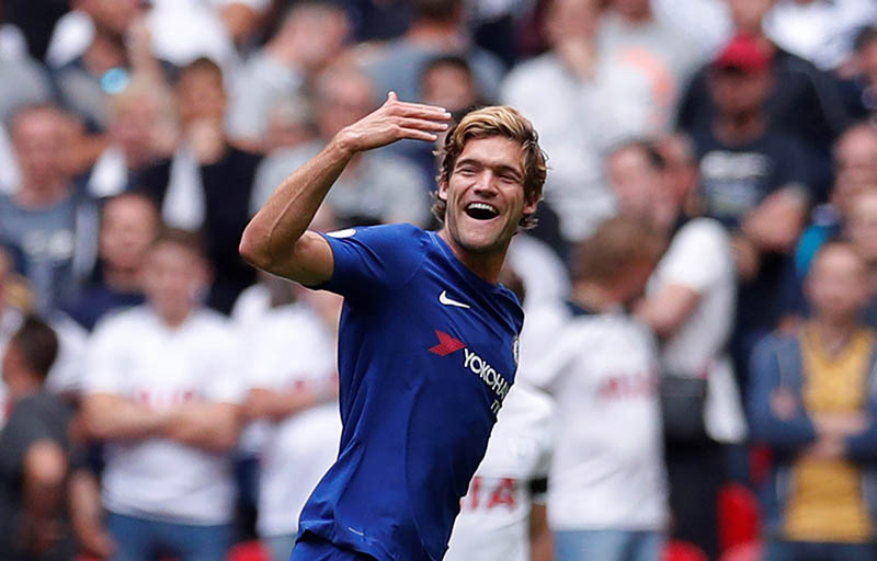 Chelsea's Marcos Alonso celebrates scoring their first goal. Photo: Reuters