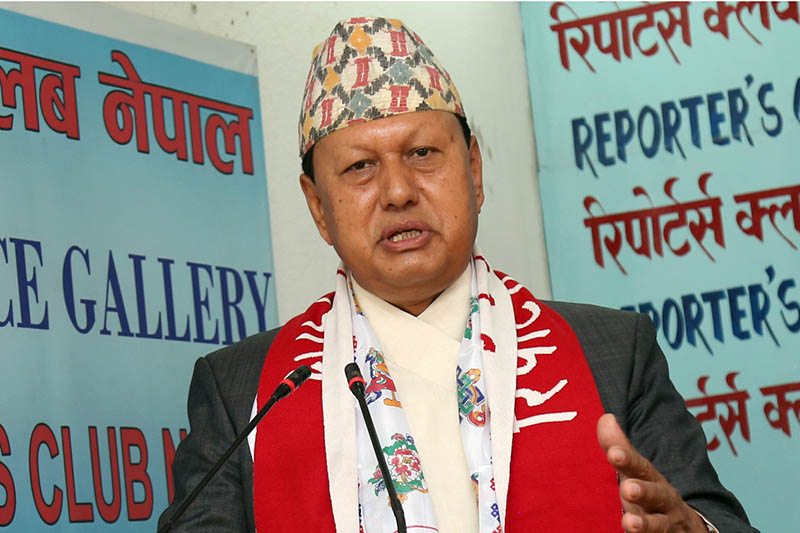 Minister for Information and Communication Mohan Bahadur Basnet addresses a programme in Kathmandu, on Tuesday, August 1, 2017. Photo: RSS