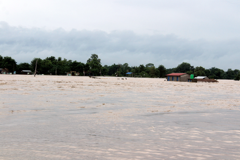 A view of the Flood triggered by torrential rainfall, in Sauraha, Chitwan, on Sunday, August 13, 2017. Photo: Tilak Rimal